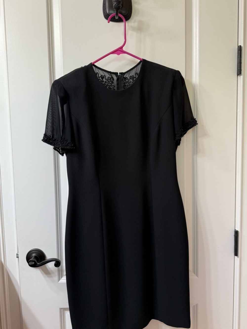 Donna Morgan Black Dress with Sheer Short Sleeves and Trim Size 6